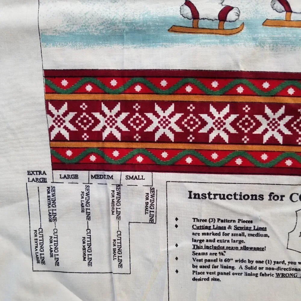 Concord Vest Kit “Holiday On Ice” Cut and Sew Panel Vintage XL, L, M, S Pattern